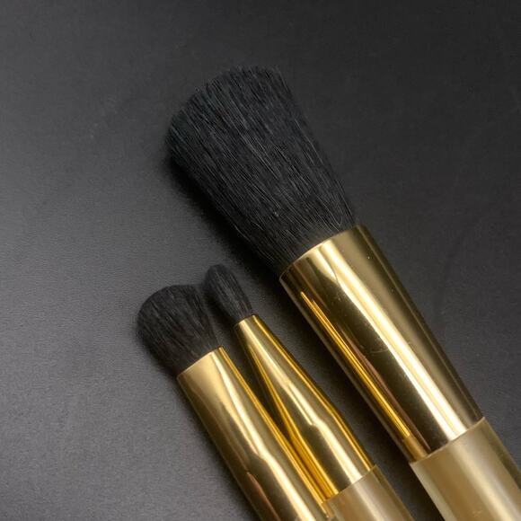 Vintage NEW Estee Lauder 3 Pc. Makeup Brush Set Gold Tone - Picture 2 of 7